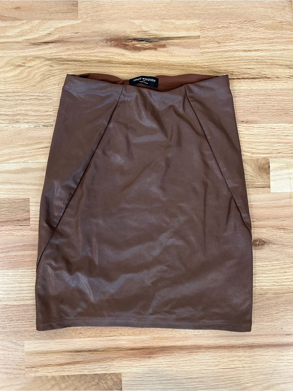 naked wardrobe Brown Faux Leather Pencil Skirt mini stretch